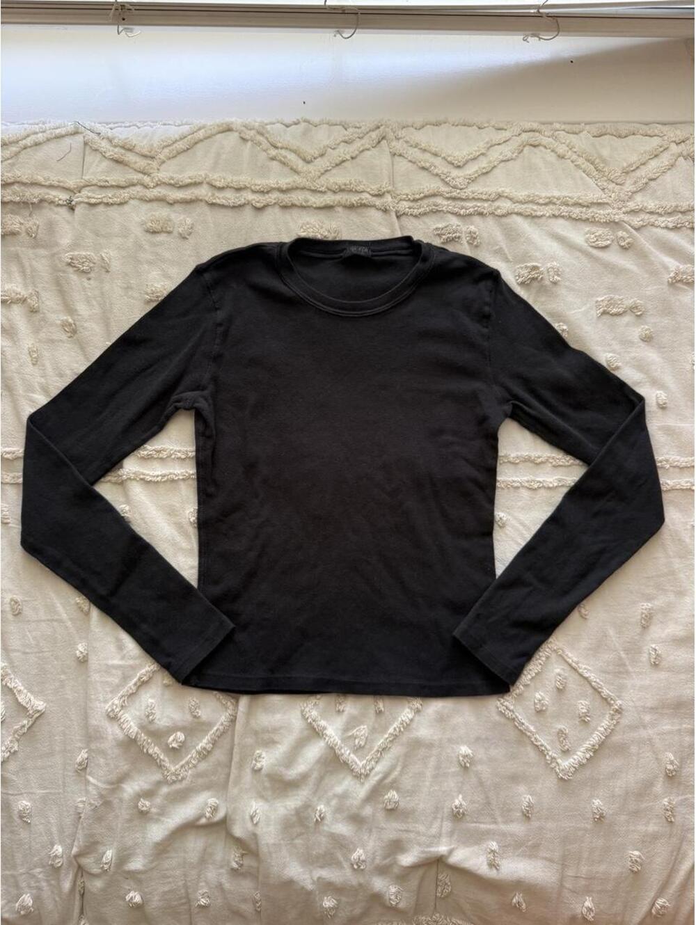 John Galt Black Long Sleeve Cotton Crewneck Top